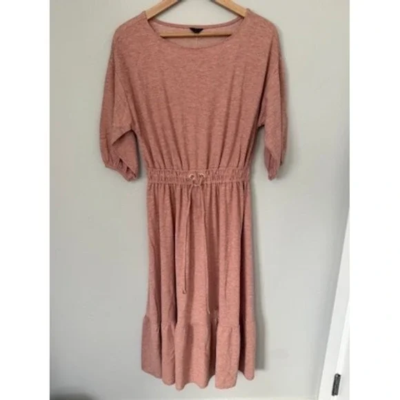 Ann Taylor Midi Dress Knit Drawstring Waist Casual Pink XS NWT $130 - Picture 2 of 12